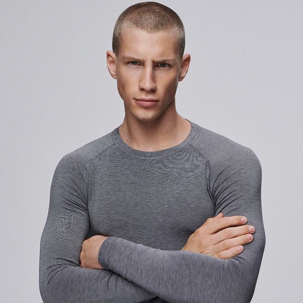 male model in grey thermals