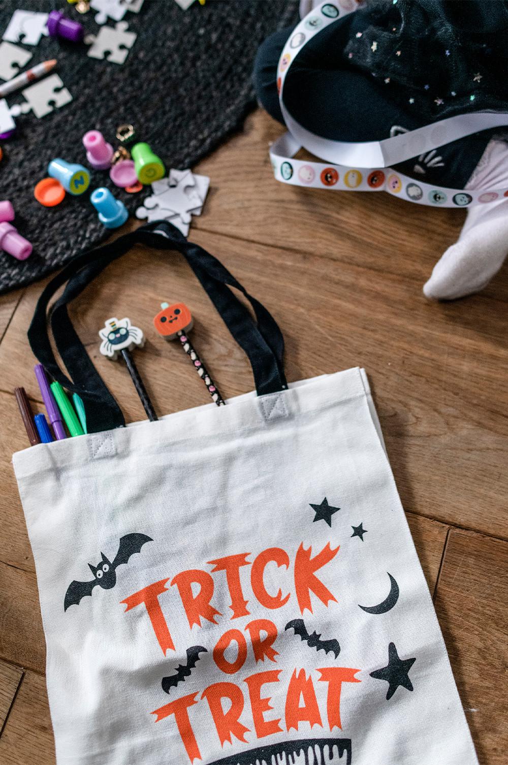 Tote with halloween accessories