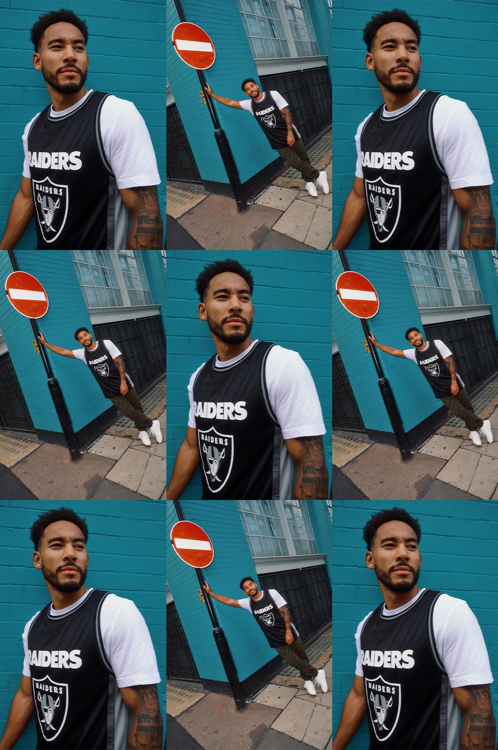 Josh Denzel portant un débardeur des Raiders
