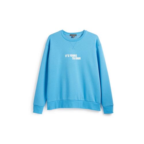 Blaues Sweatshirt mit Slogan | Sportbekleidung für Damen Blaues Sweatshirt mit Slogan | Sportbekleidung für Damen