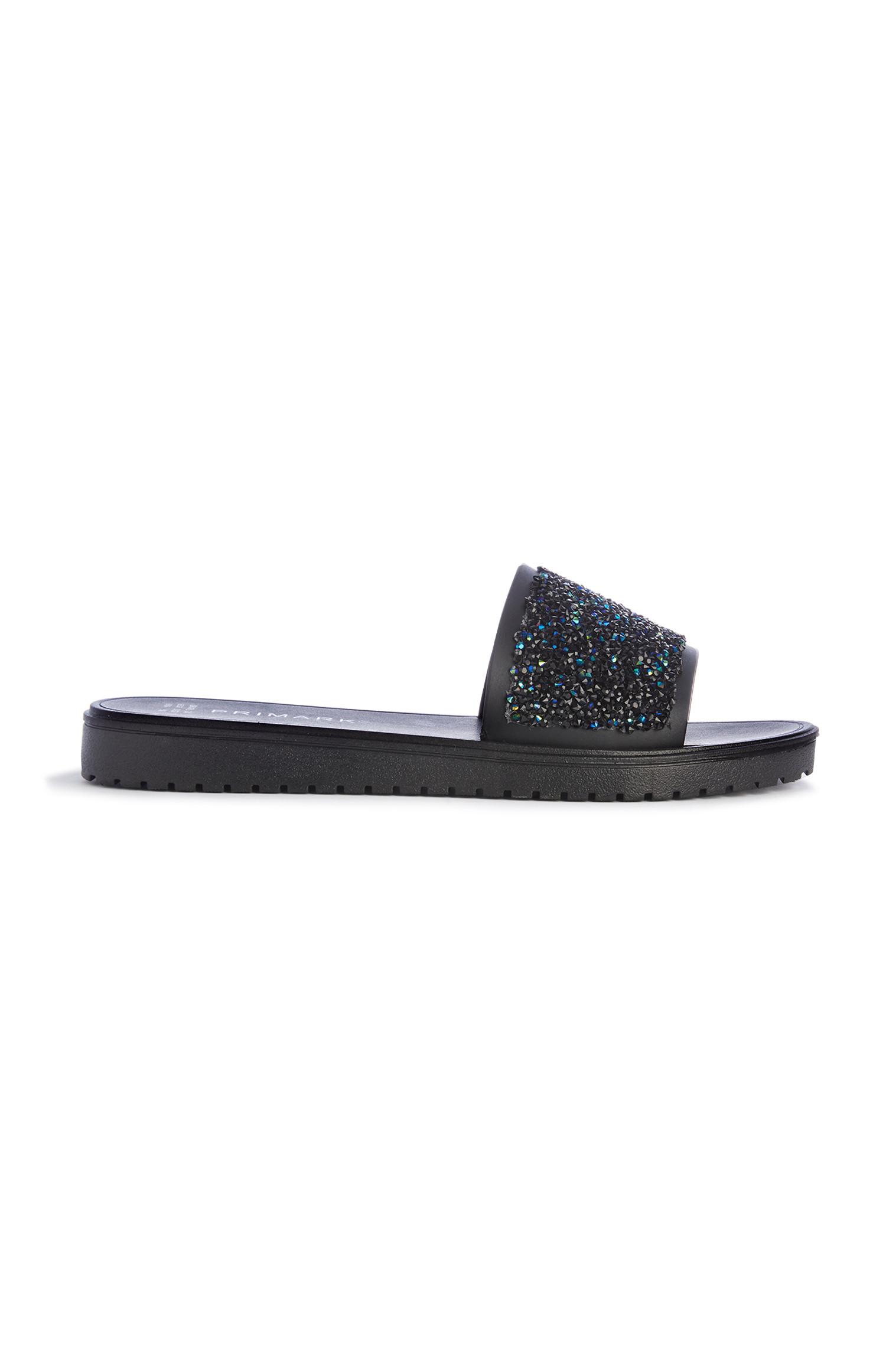 black glitter mules