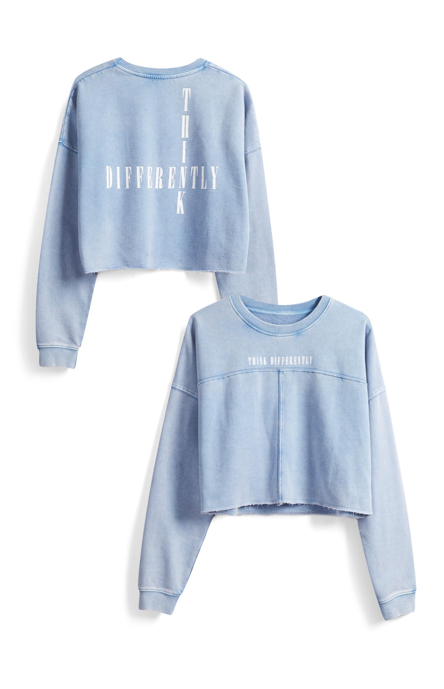 Sweat Shirt Court Bleu à Message Tenues De Sport Femme