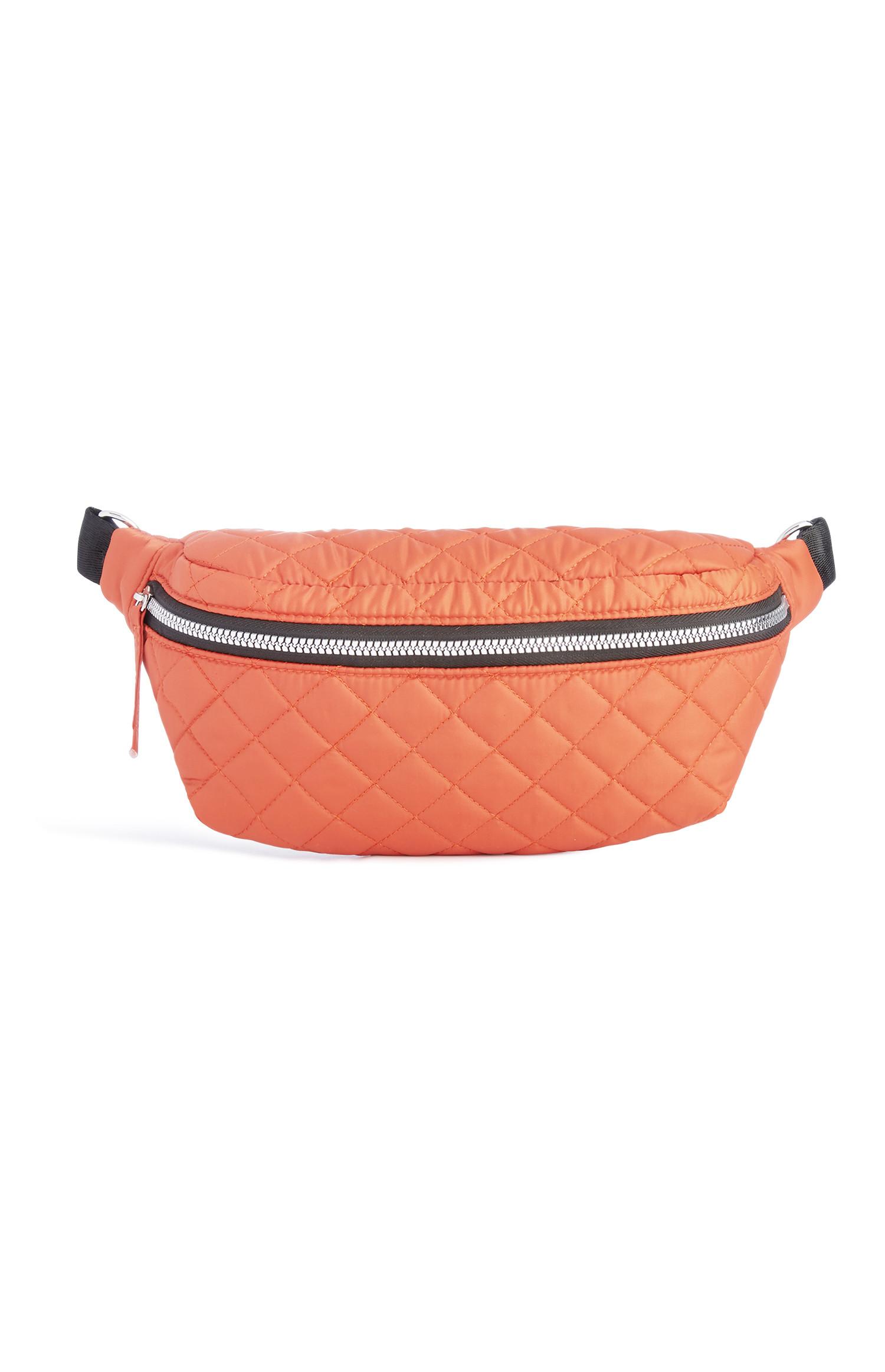 orange quilted purse