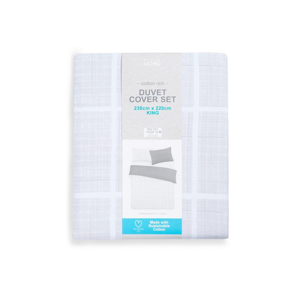 Sustainable Grey Check King Duvet Bedroom All Homeware