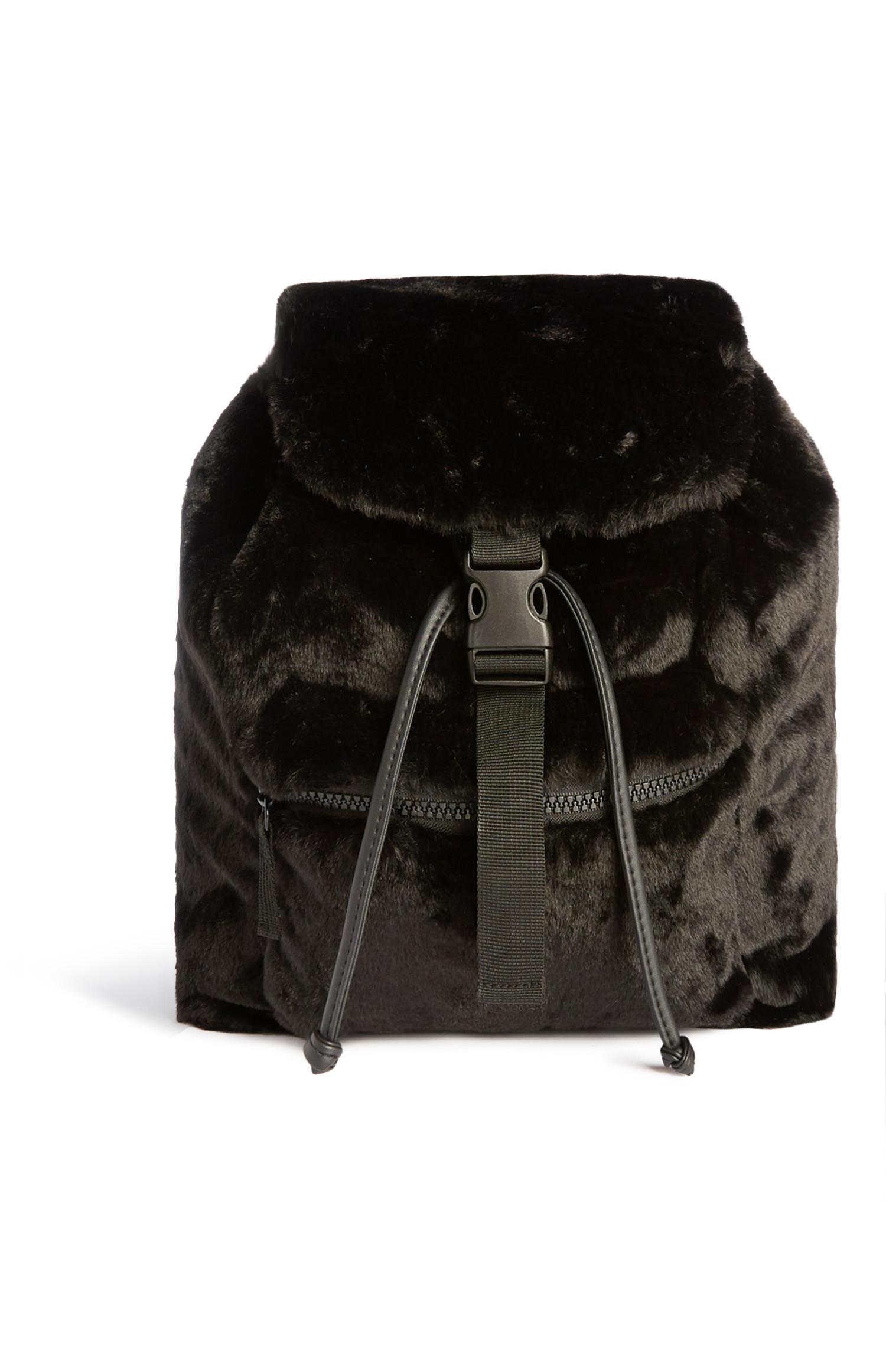 black fluffy backpack