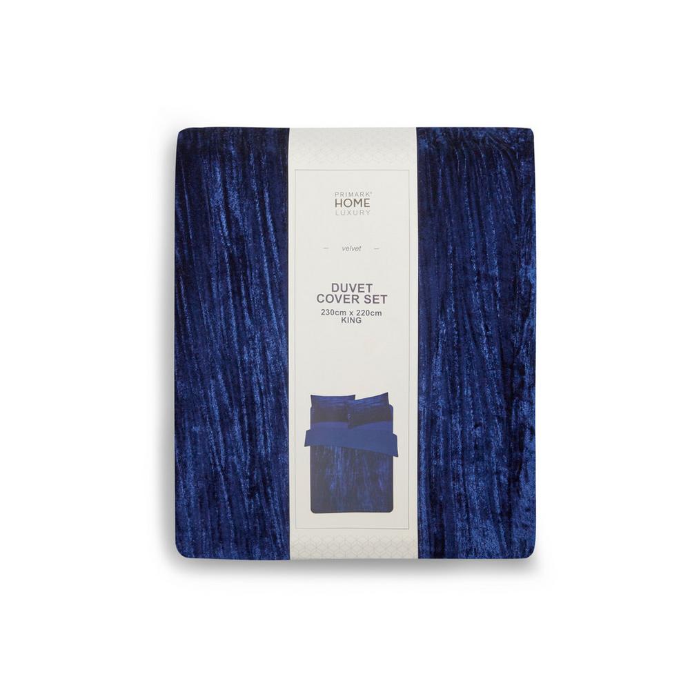 Navy Velvet King Size Duvet Cover Set Bedroom Homeware