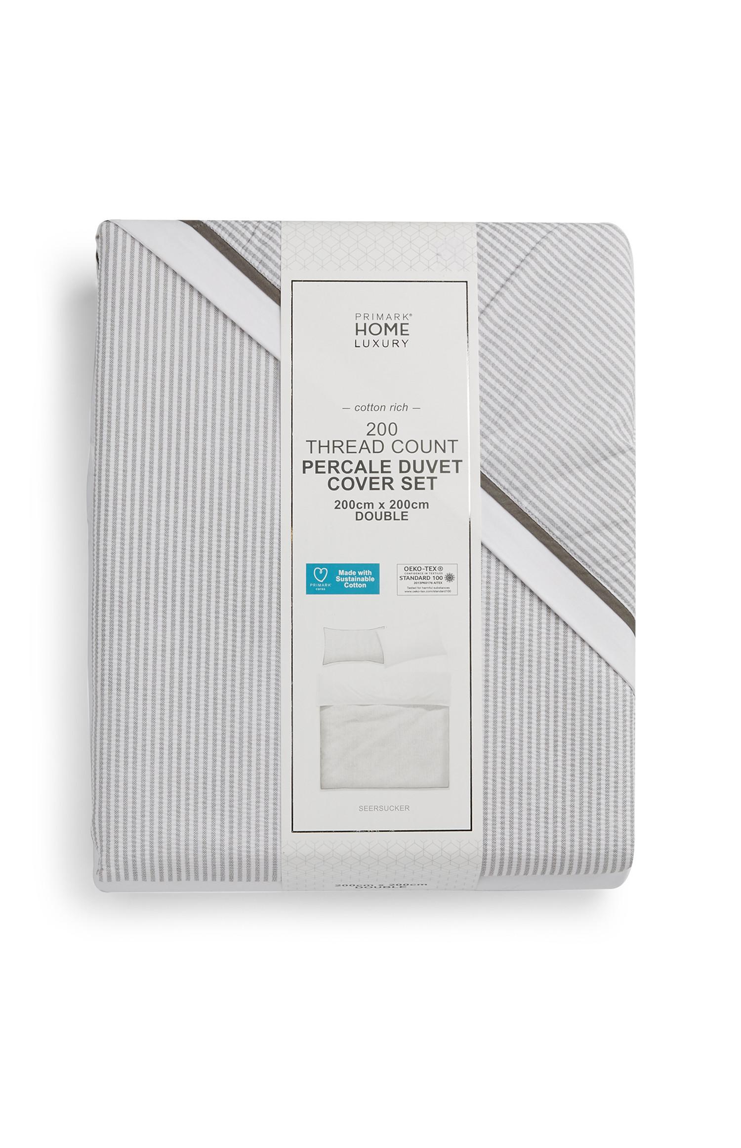 Light Grey Percale 200 Thread Count Double Duvet Cover Set