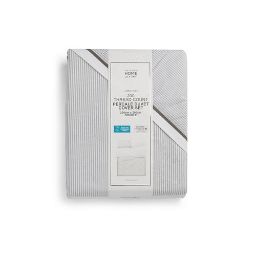 Light Grey Percale 200 Thread Count Double Duvet Cover Set