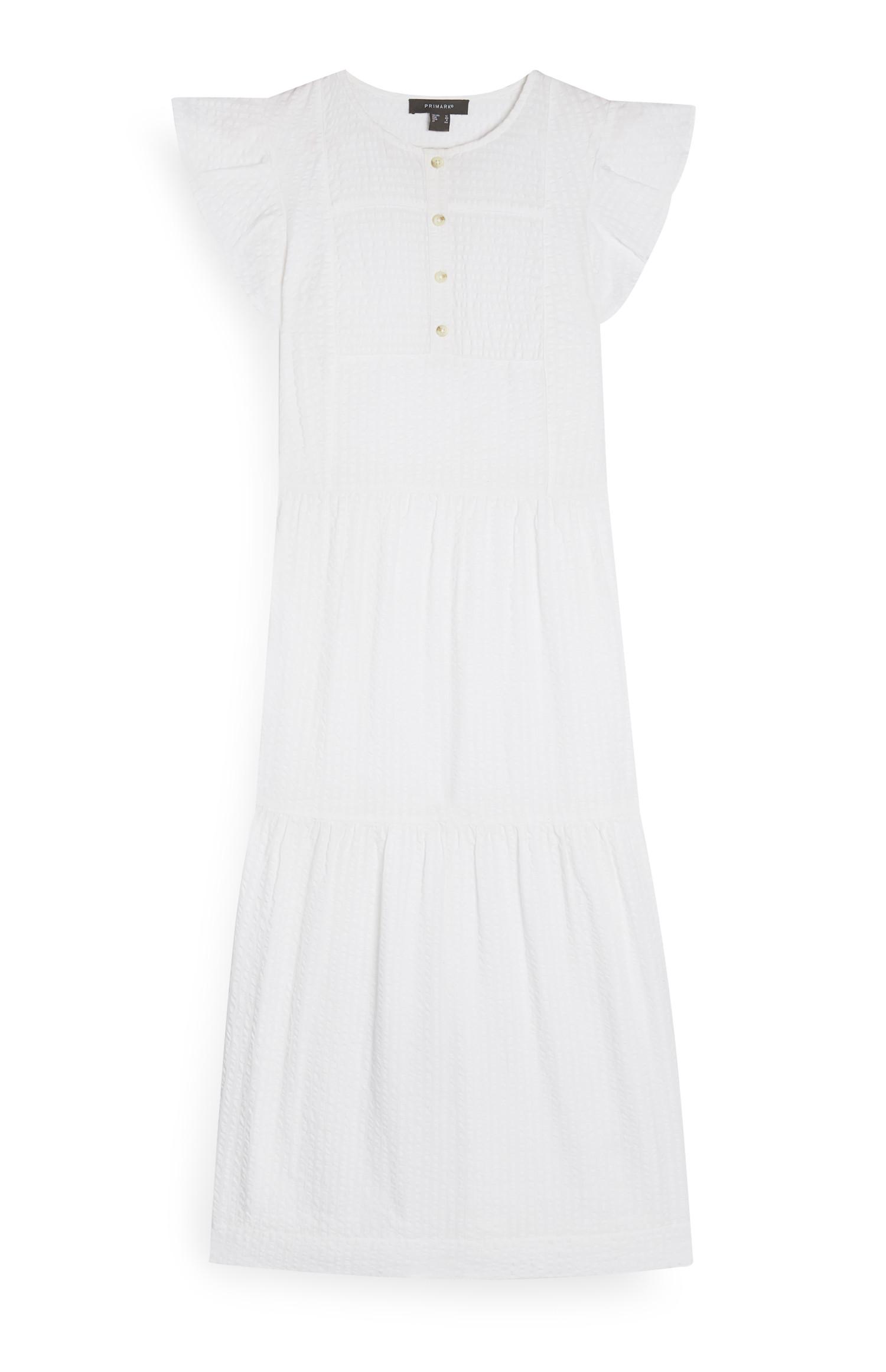 white midi frill dress