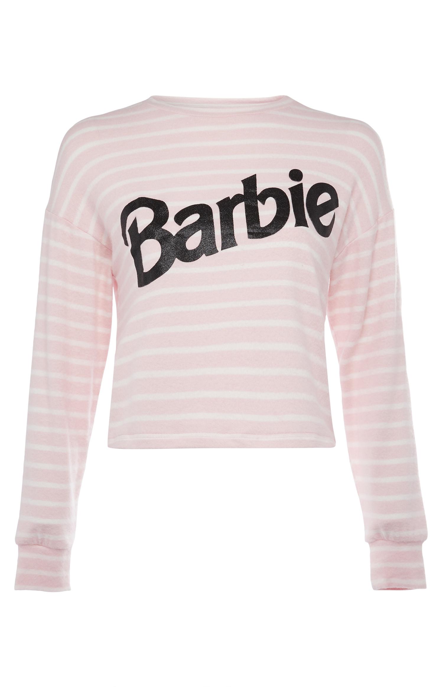 pink and white barbie shirt