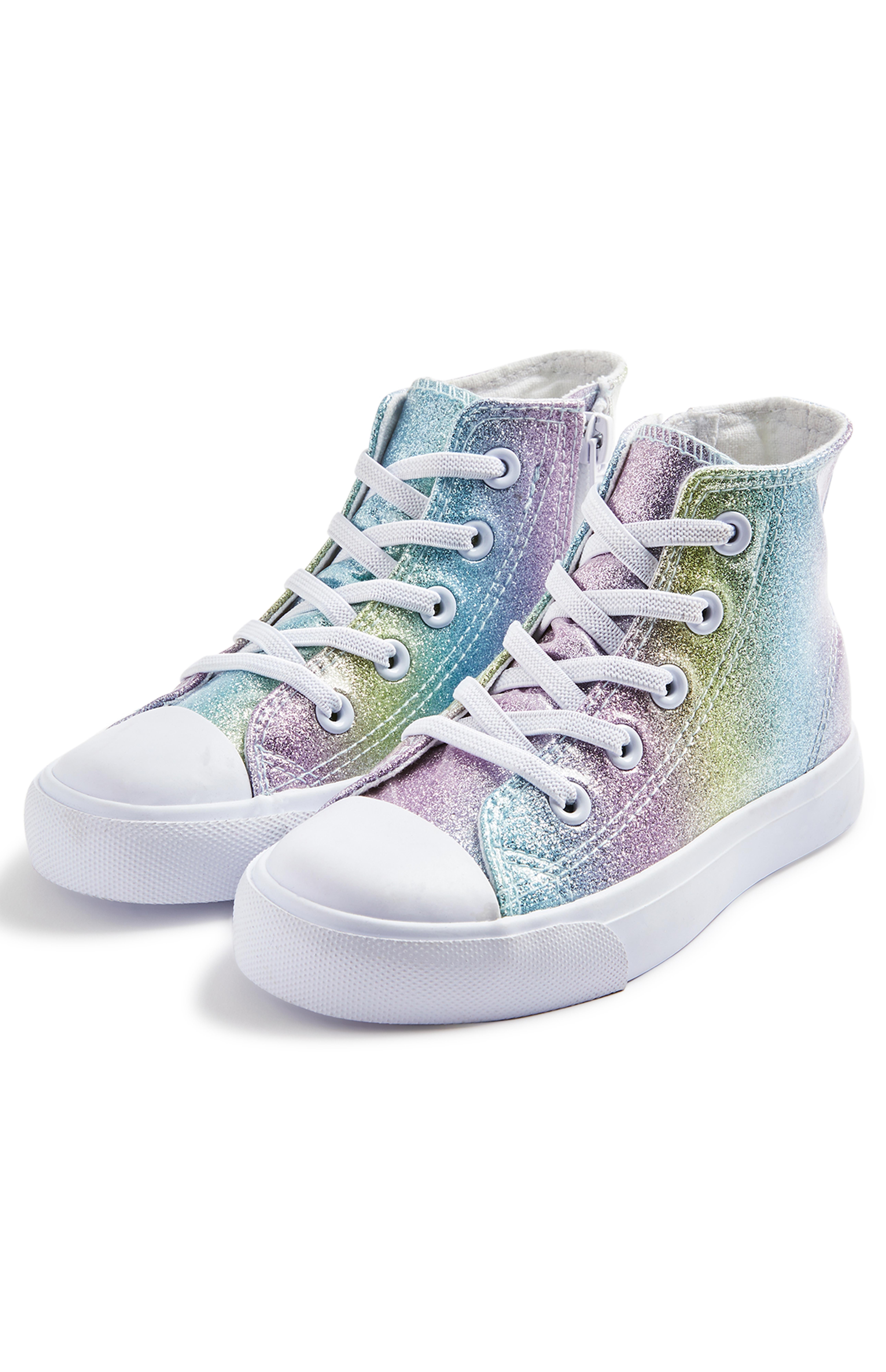Younger Girl Rainbow Hightop Trainers Girls Shoes Girls Clothes Kids Clothes All Primark Products Primark Uk