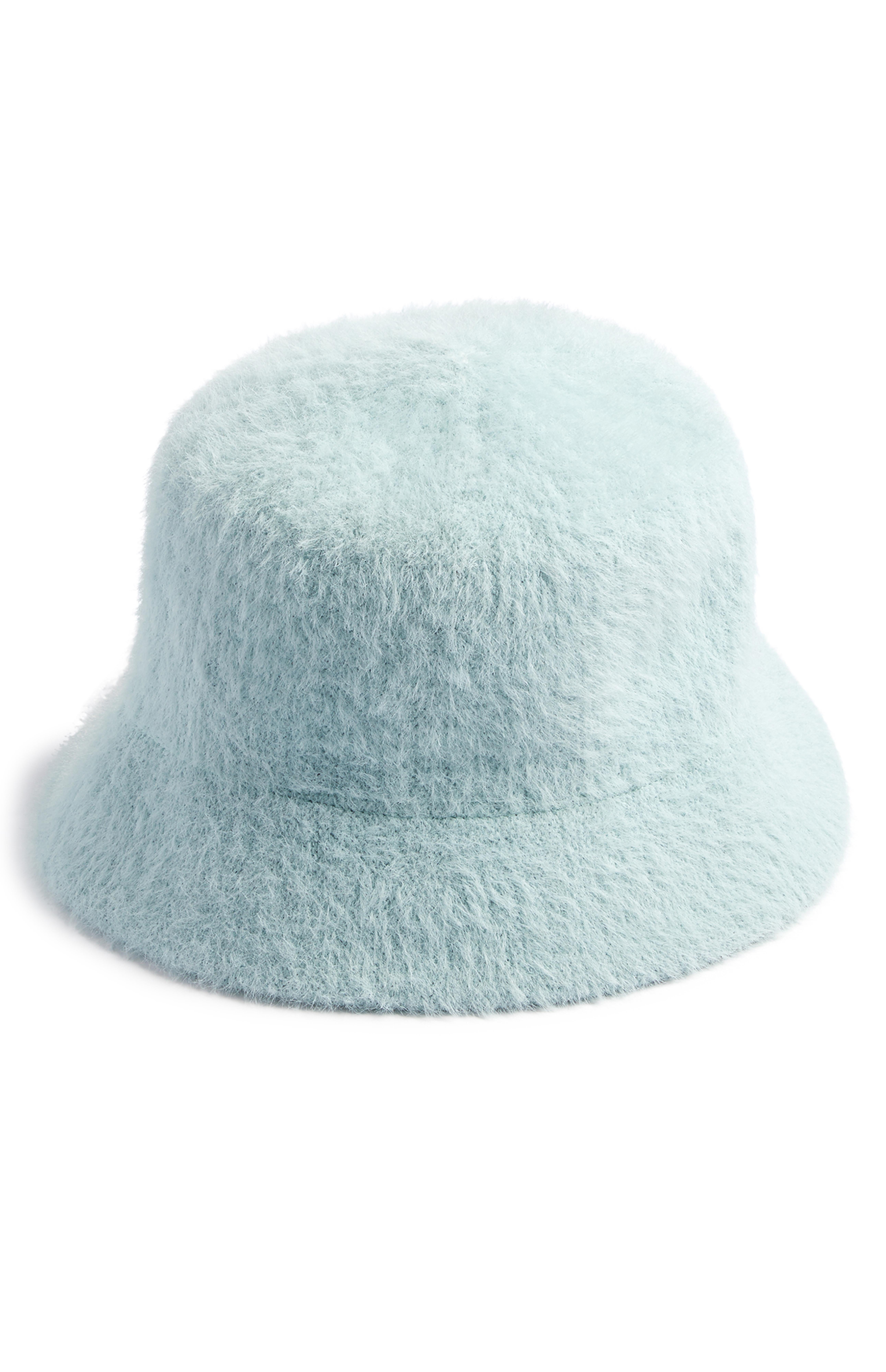 fluffy white bucket hat