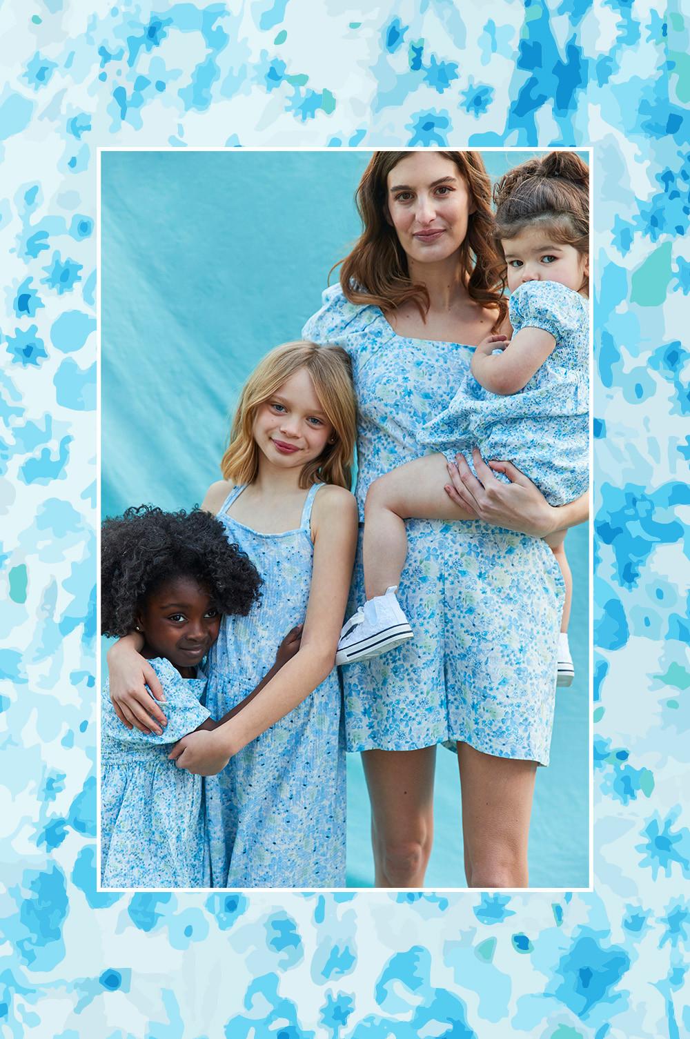 Model and kids in spring clothing