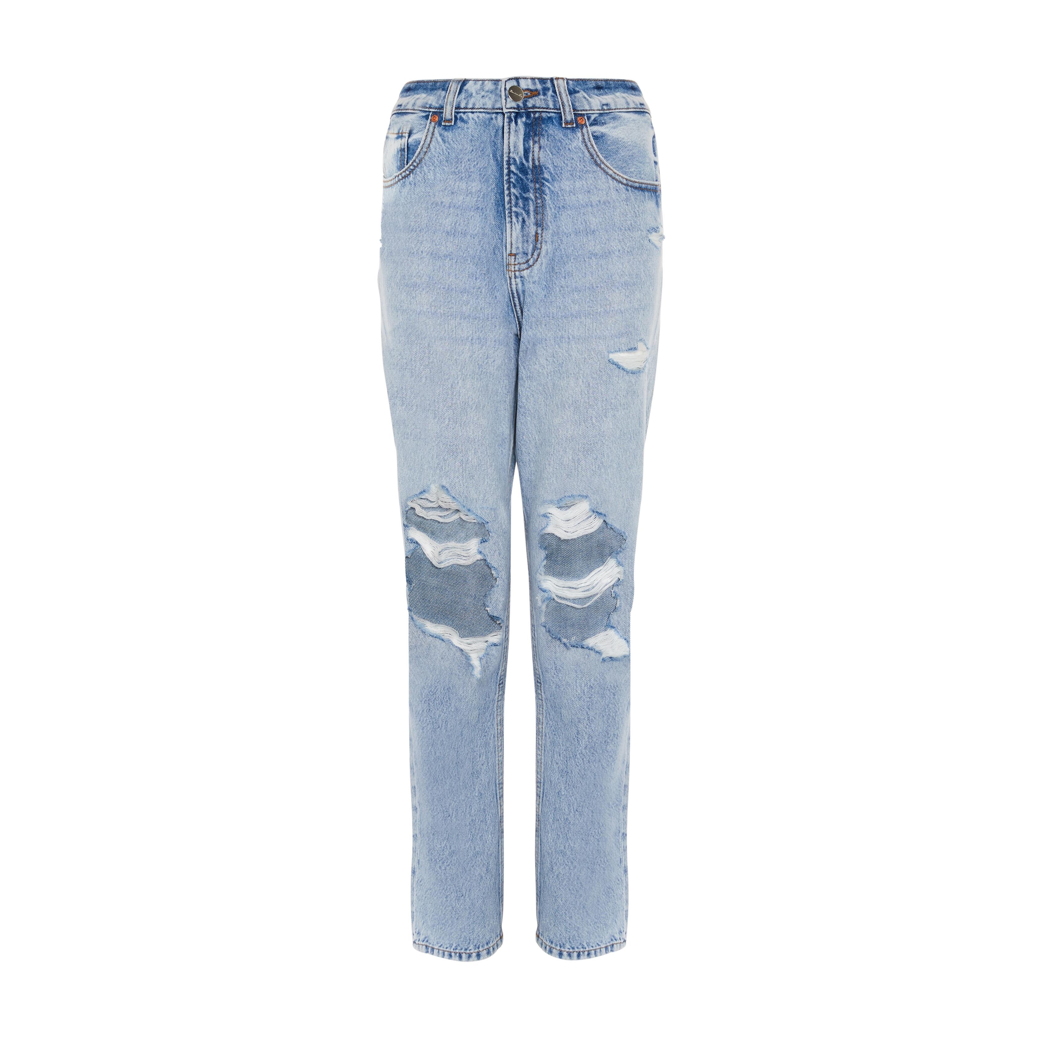 Blauwe jeans met grote scheuren, recht model | Jeans voor dames |  Dameskleding | Onze modecollectie voor dames | Alle Primark-producten |  Primark België Nederlands