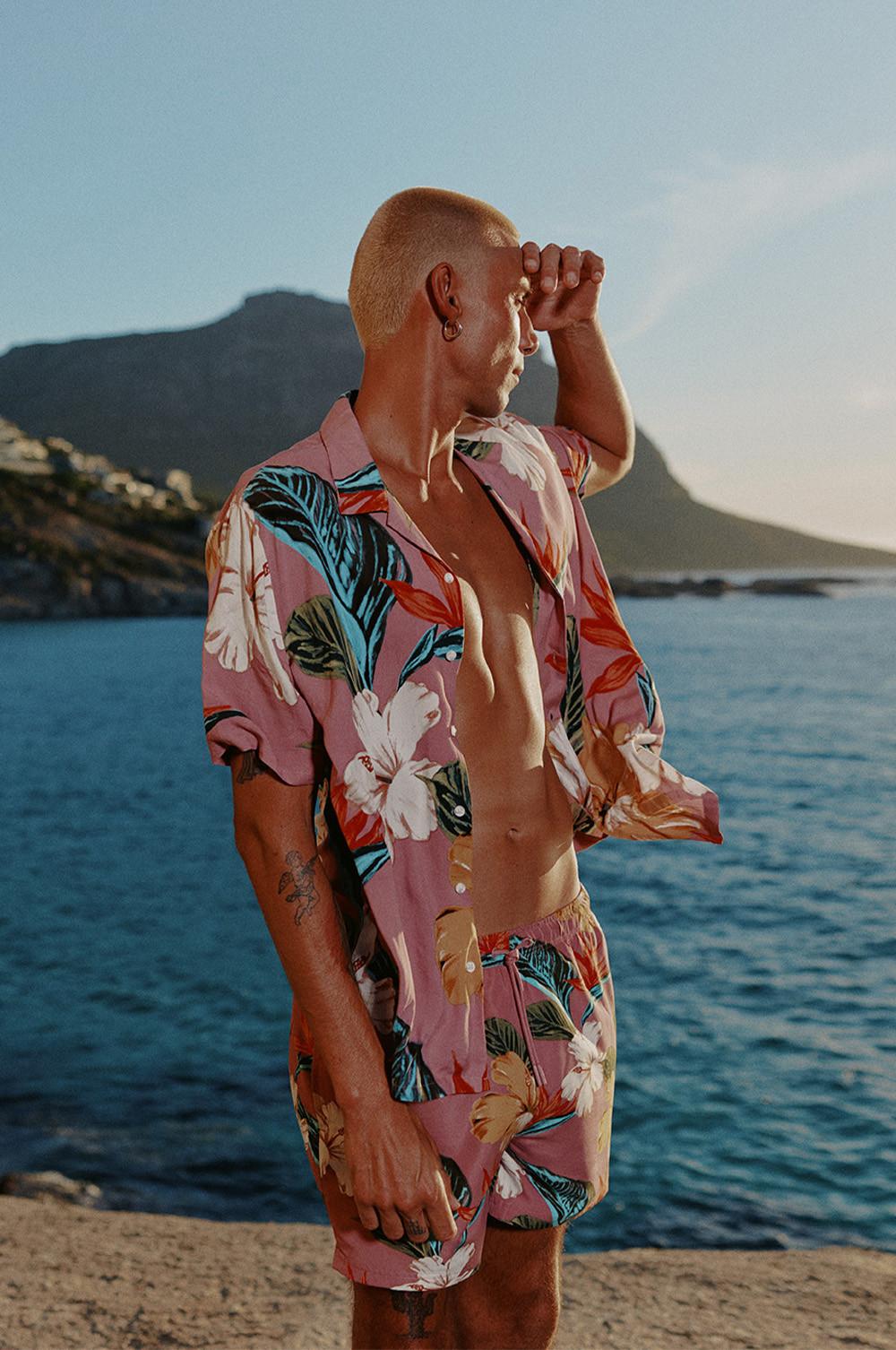 Men's Hawaiian Print Shirt & Swim Short Set