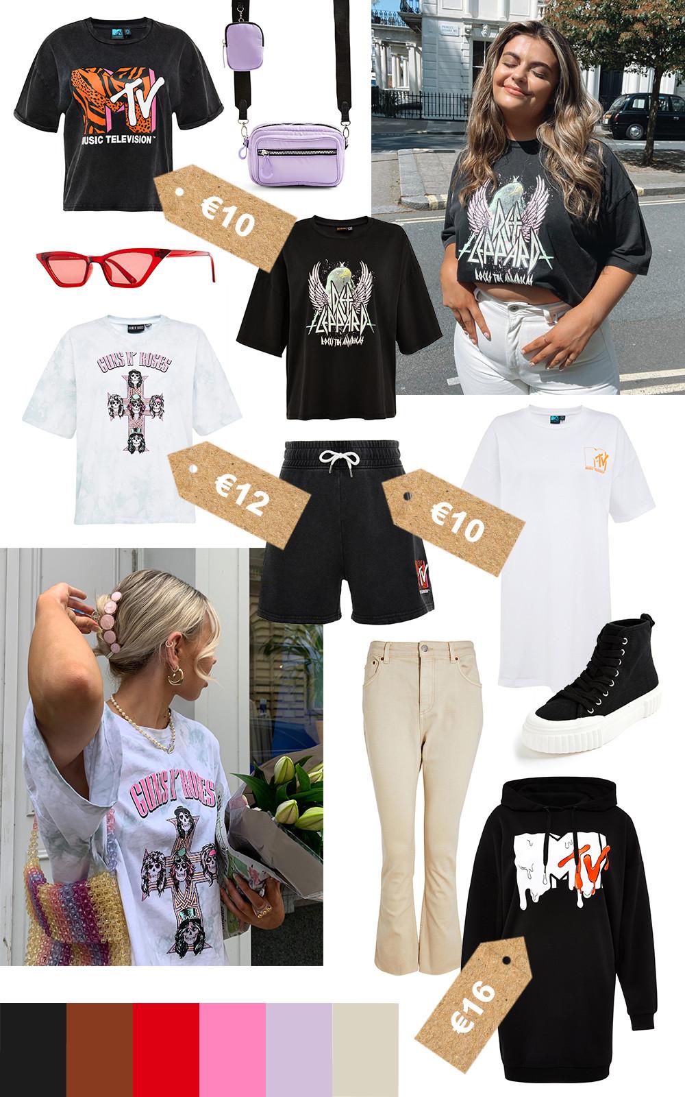 Moodboard avec t-shirts rock et accessoires