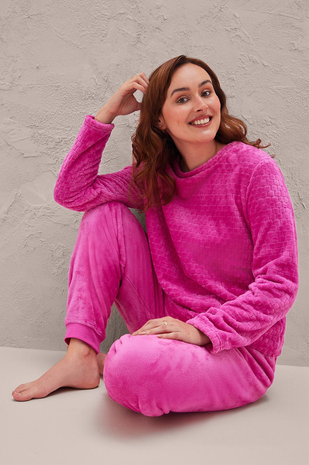 model wears pink loungewear
