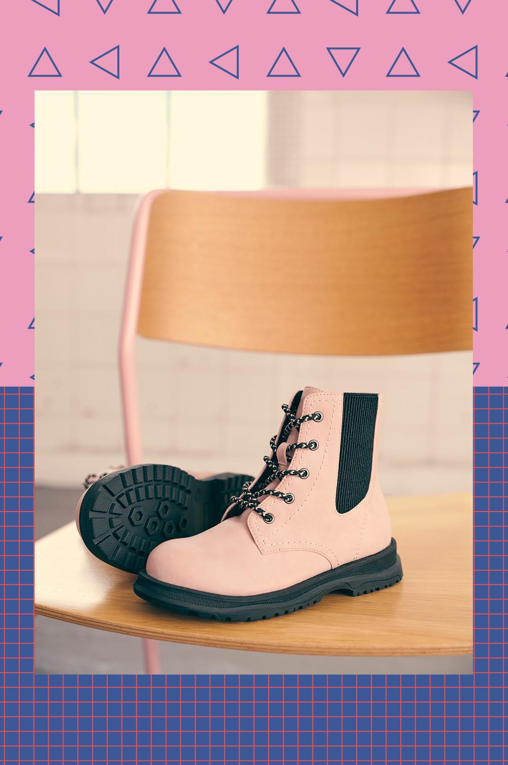 Baby Pink Lace Up Chelsea Boot with Black Sole