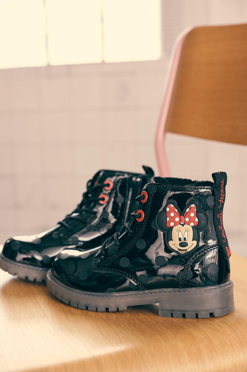 Black Minnie Mouse Spot Patent Lace Up Boots