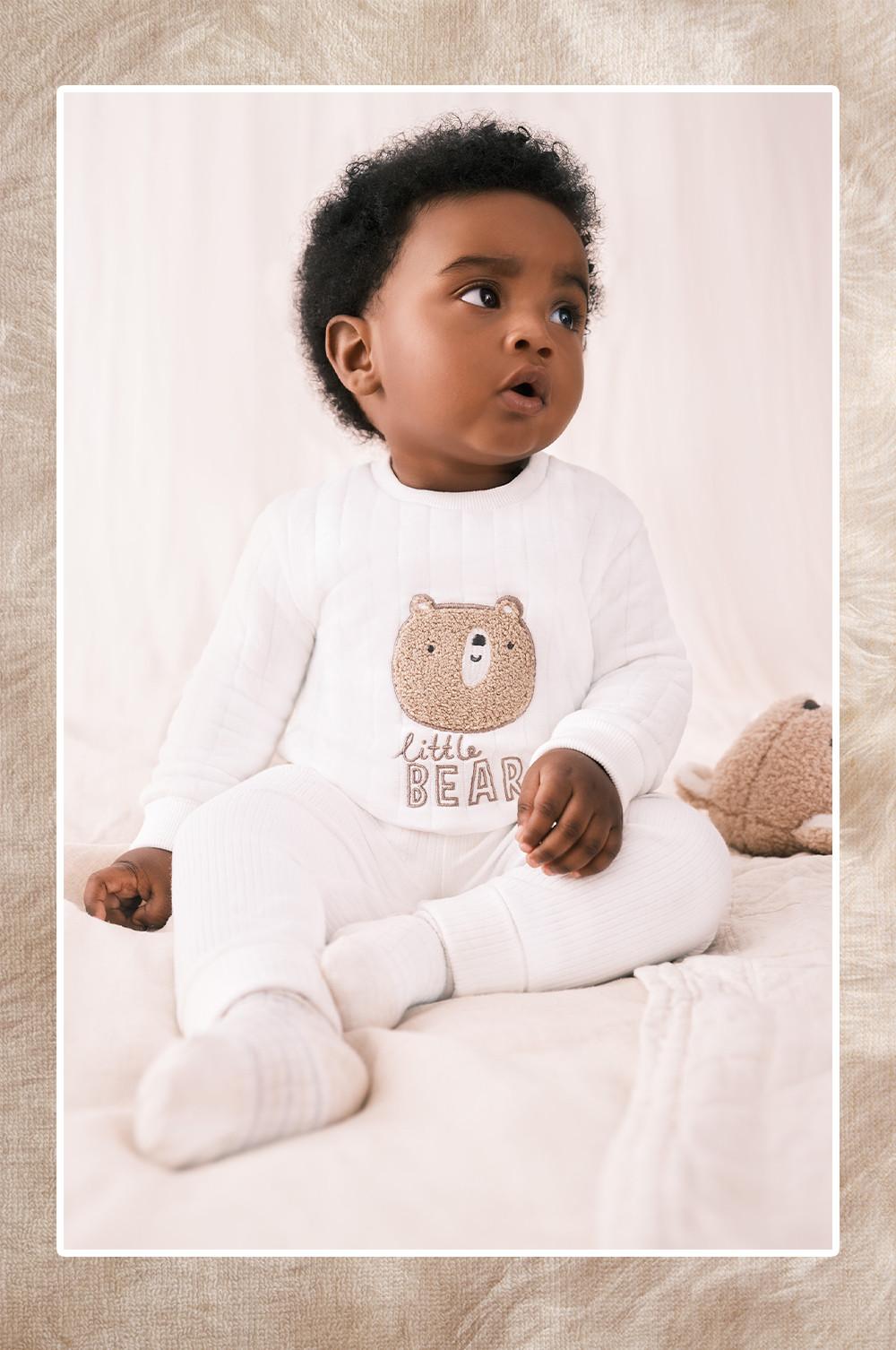 Bebé veste parte de cima com urso em pelo sintético e leggings