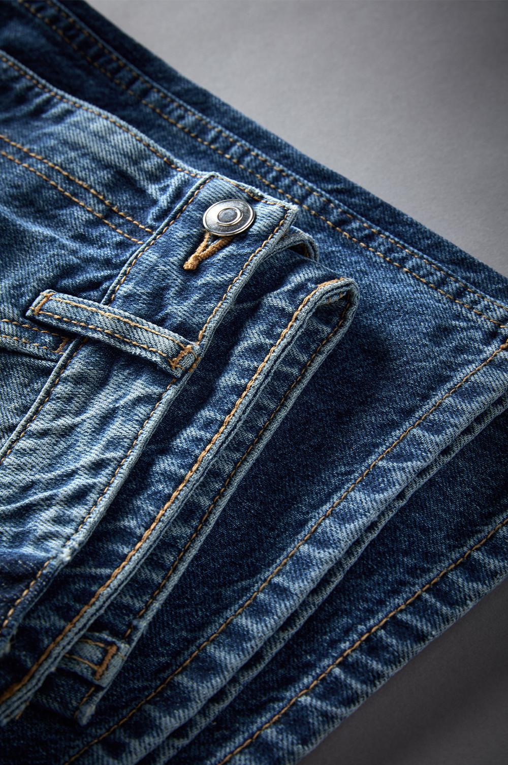 Close up of blue denim jeans