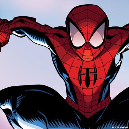 Spider-Man in his iconic red and blue costume with distinctive web pattern and large white eyes.