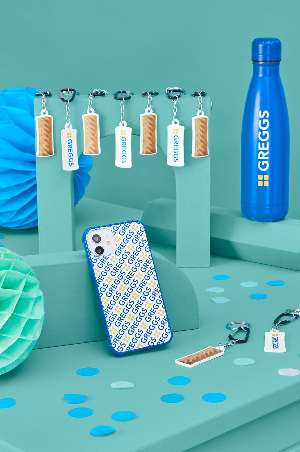 Phone case, water bottle and key chains
