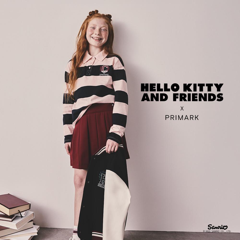 Pink and black striped rugby top with burgundy skirt from Hello Kitty and Friends x Primark collection.