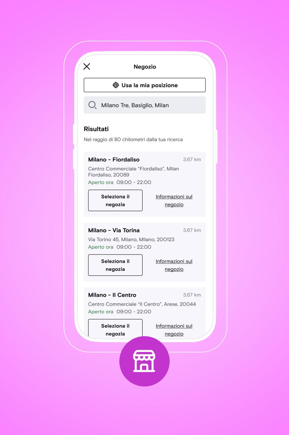Trova un negozio sulla nuova app