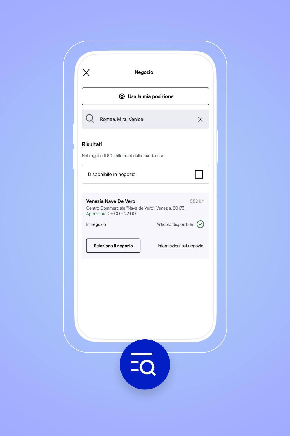 Controllo della disponibilità in negozio sulla nuova app