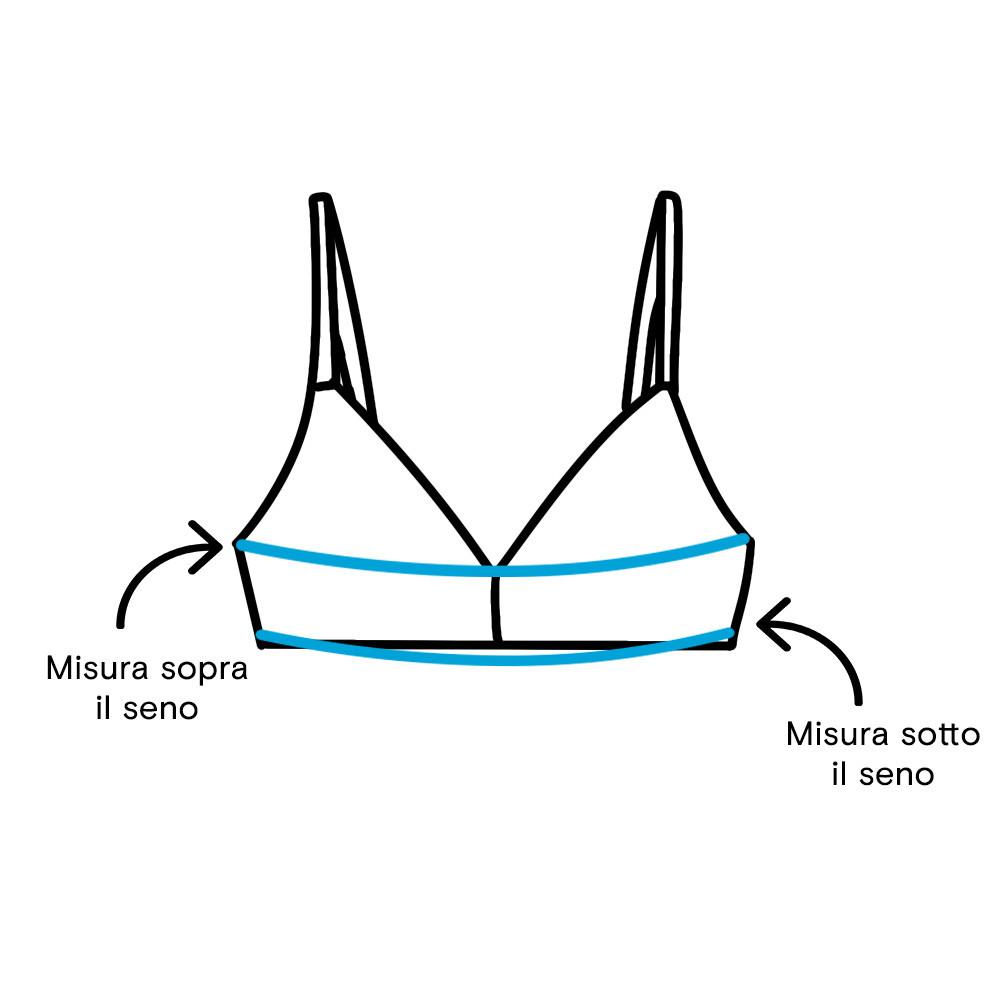 Illustrazione di un reggiseno che mostra le misure sopra e sotto il seno.