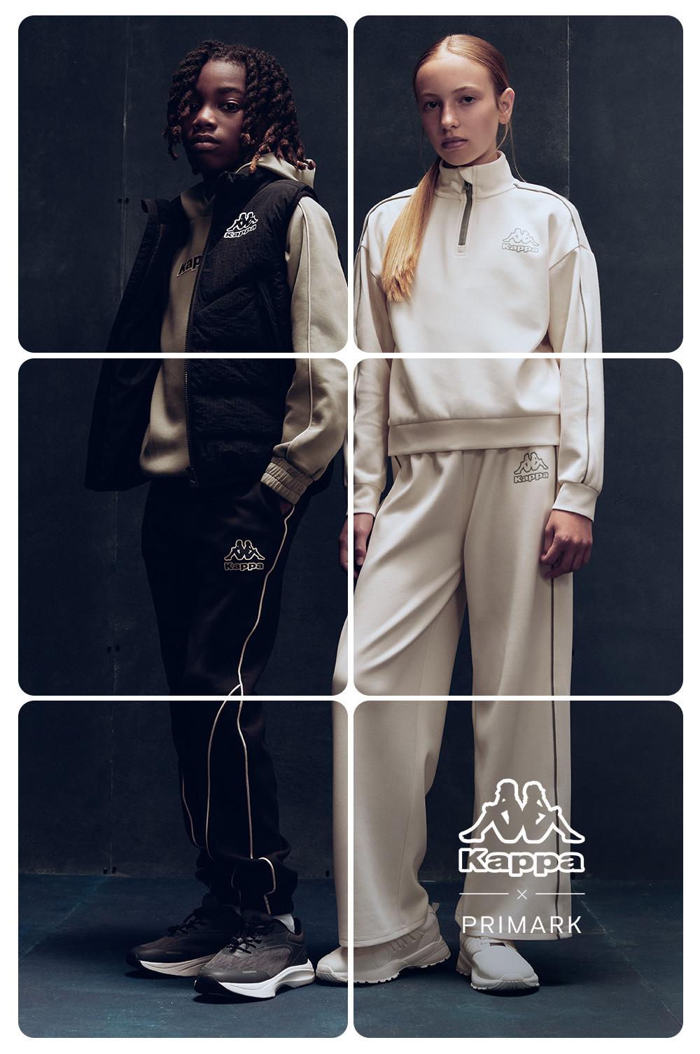 Due modelli che indossano abbigliamento sportivo casual, uno con un completo nero e gilet imbottito, l'altra con pantaloni larghi e giacca panna.