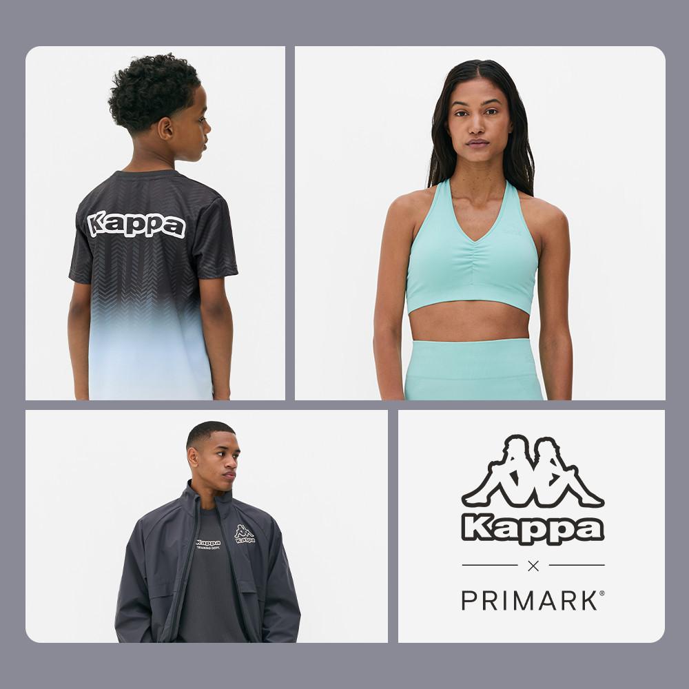 Collage showing three models, one wearing a blue vest with white kappa logo on back, one in a grey vest top and one in a black jacket with white kappa logo on the back.
