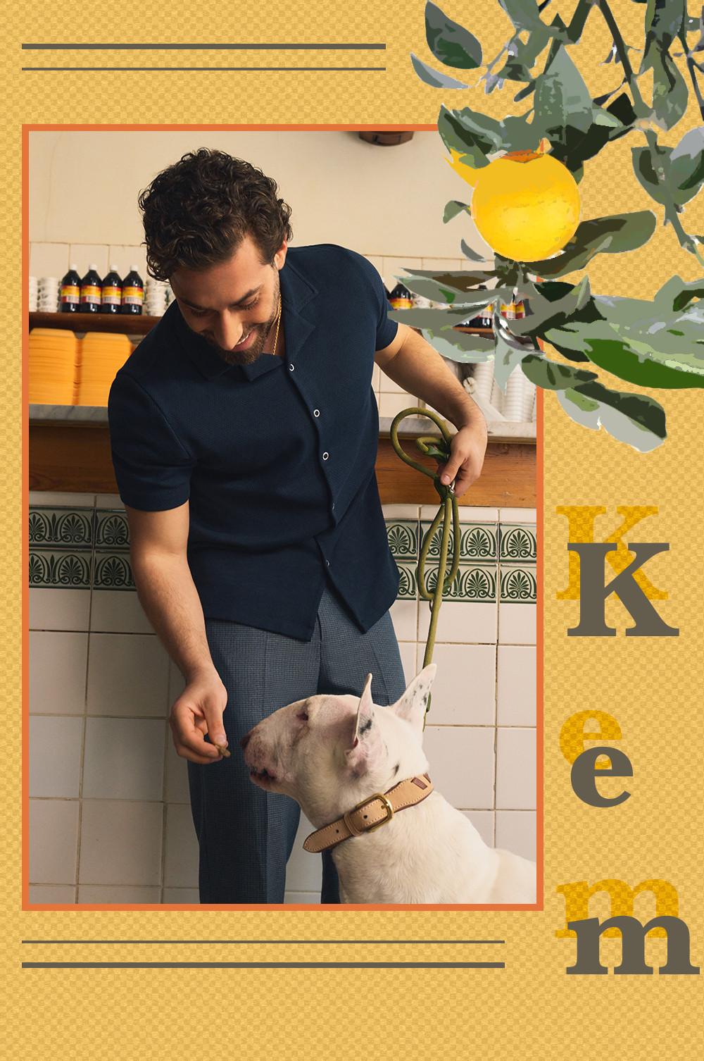 Marineblaues Kem Poloshirt mit Struktur, Kem Hose mit Hahnentrittmuster