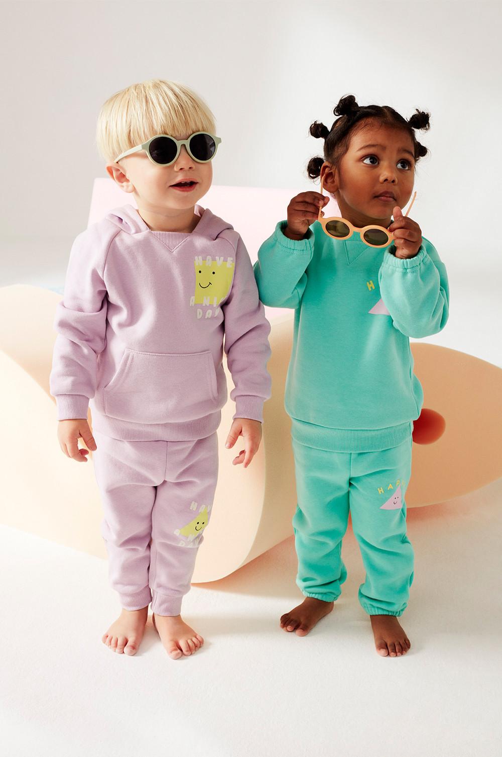 Lila 'Have A Nice Day'-loungewearset met zak en logo voor peuters