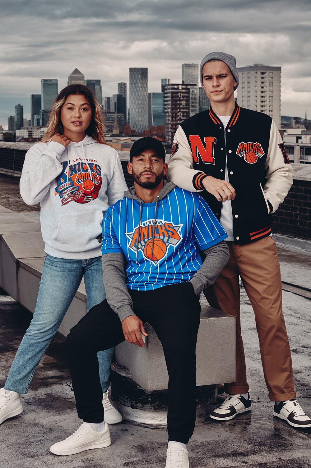Models wear Knicks top, hoodie and jacket