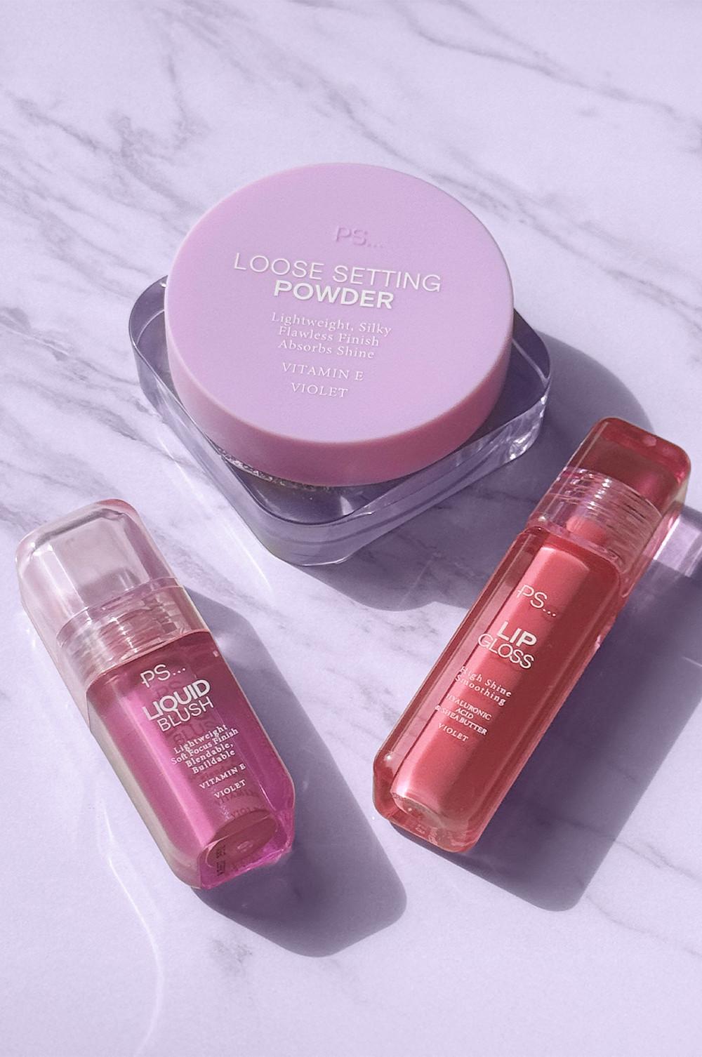gloss, blush et poudre de finition