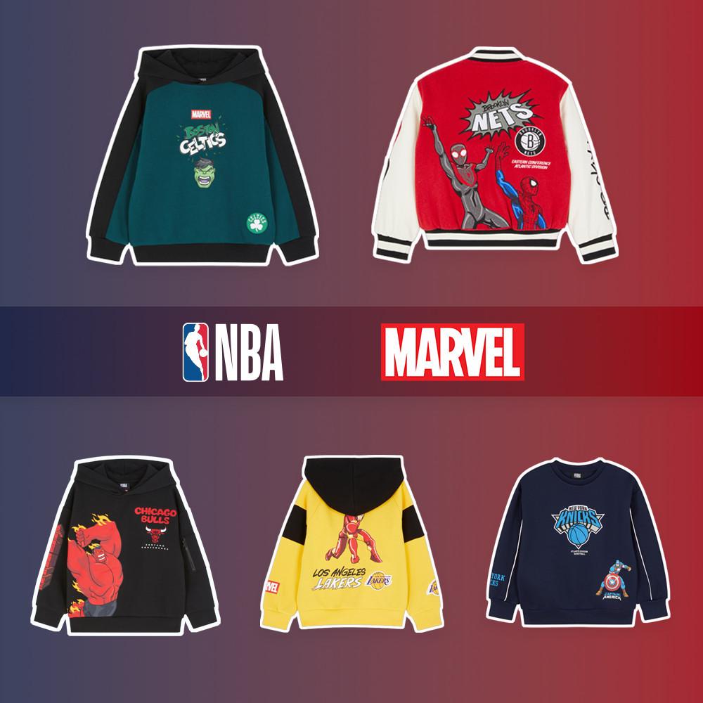 Colaboración entre la NBA y Marvel, con sudaderas y chaquetas con diseños de superhéroes y de los Celtics, los Nets, los Bulls, los Lakers y los Knicks.