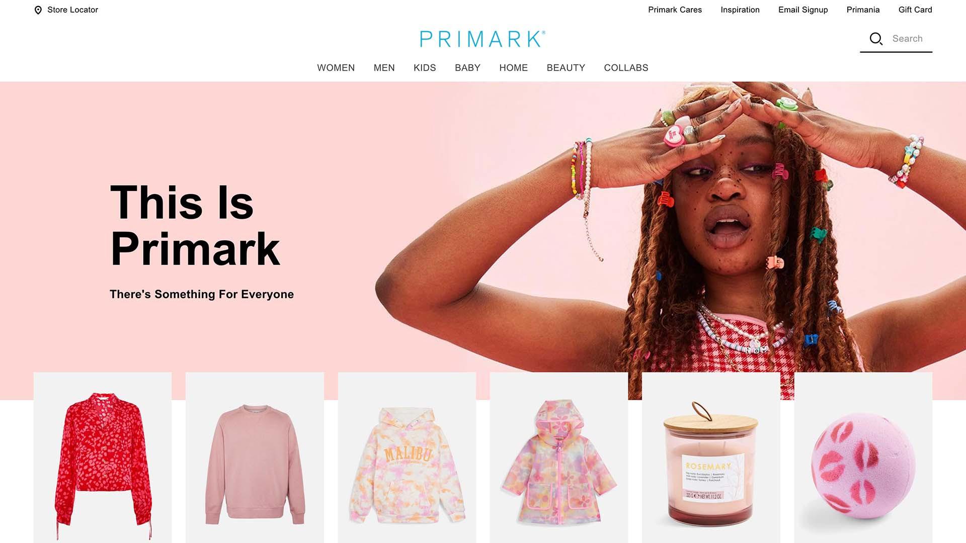 Primark clothing store website