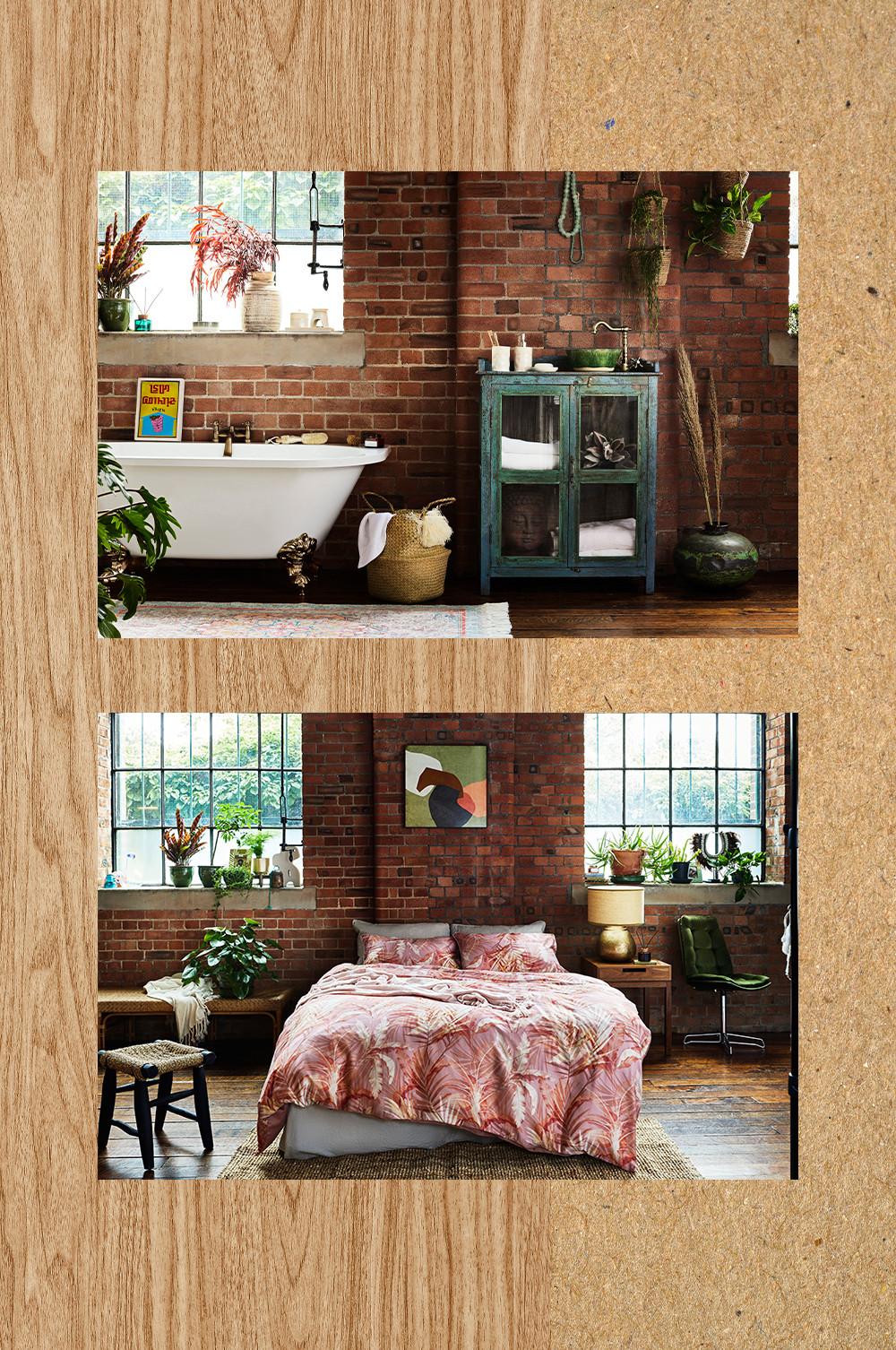 Imagen de interiores con dormitorio y baño