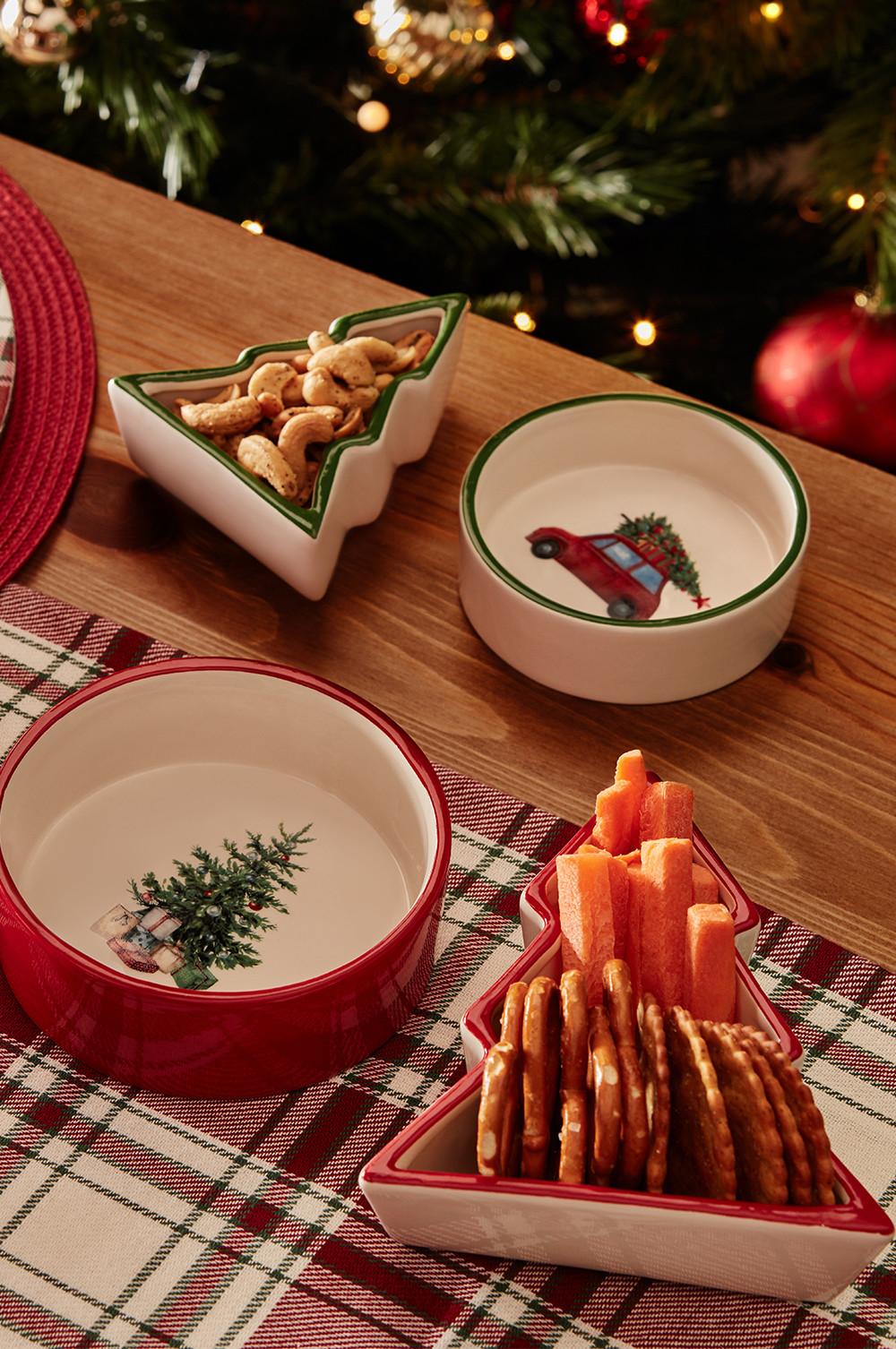 Christmas table set up with festive plates