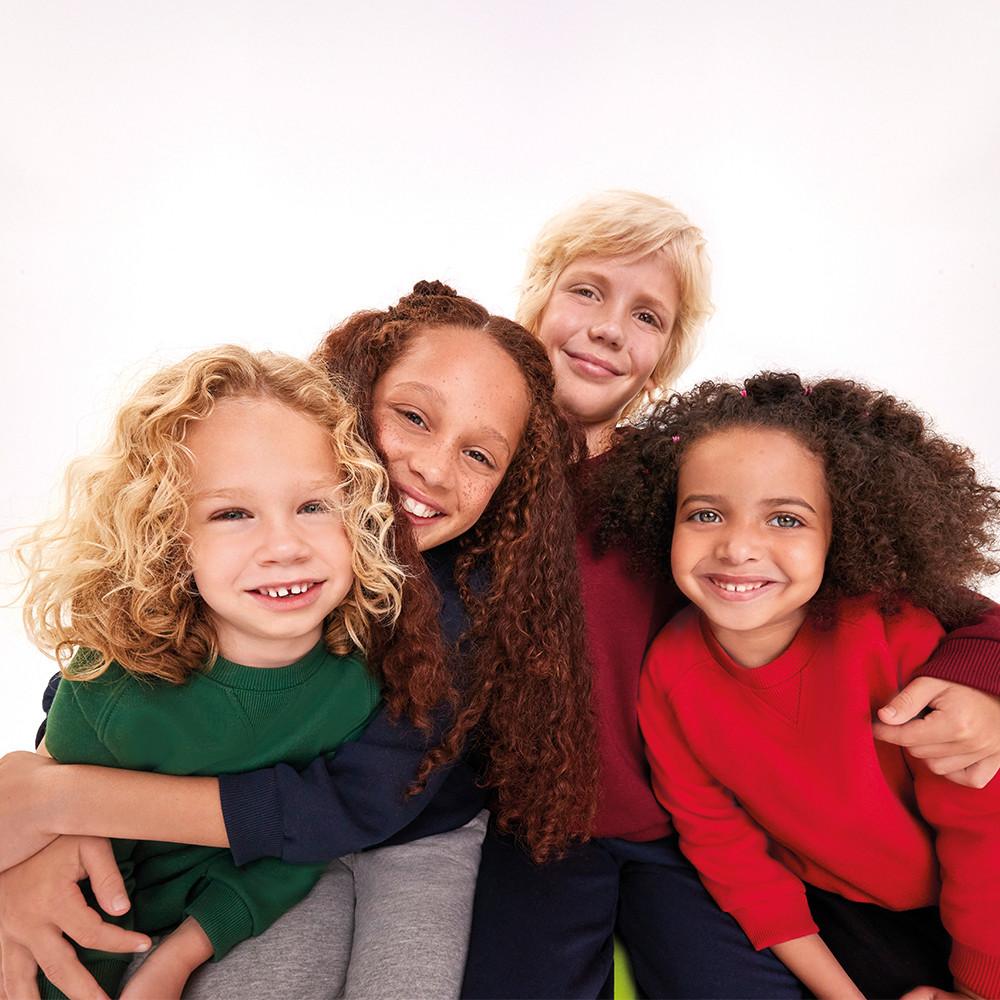 Kids wear coloured sweatshirts