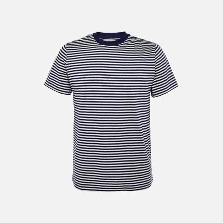 navy and white striped short sleeve tee