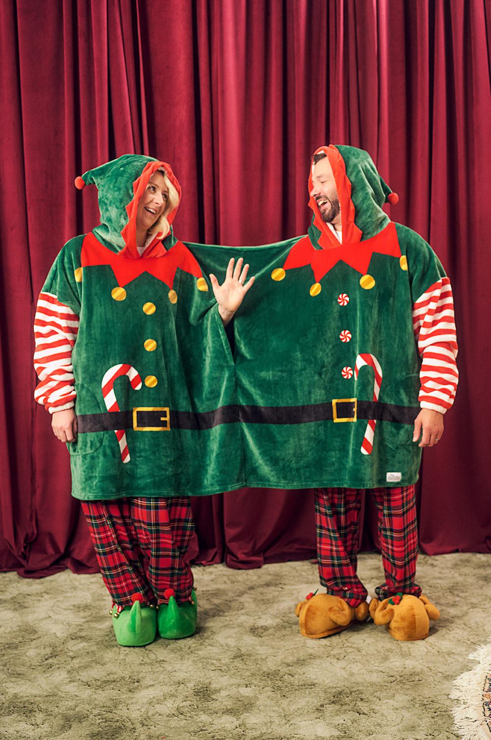 Models wear double christmas elf Snuddie