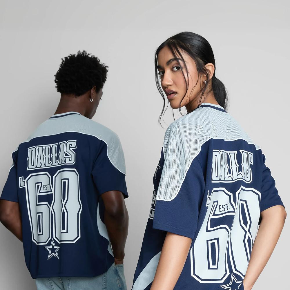 Two people wearing Dallas sports jerseys with number 60, shown from behind with one looking over shoulder.