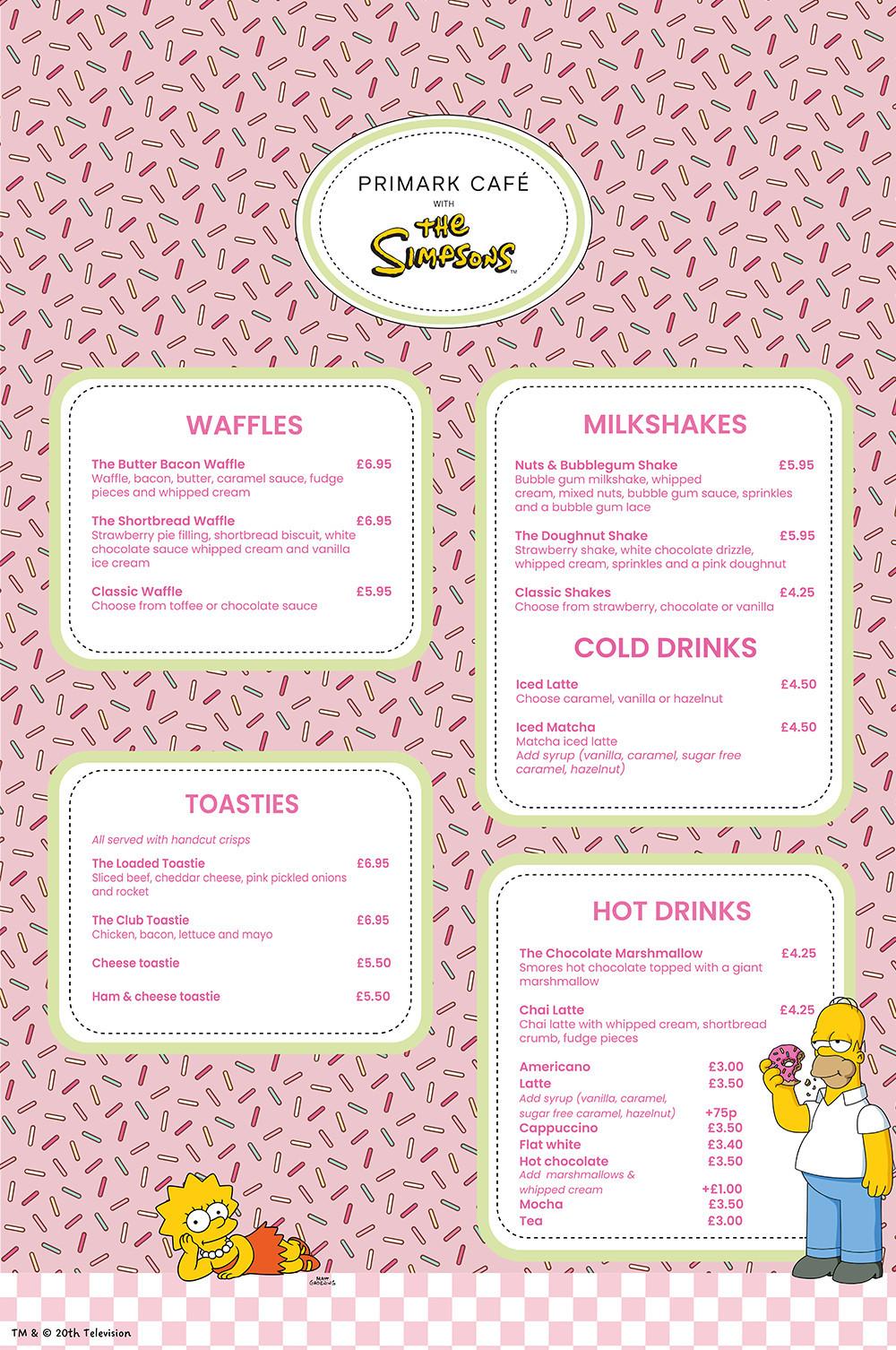 The Simspons Cafe menu