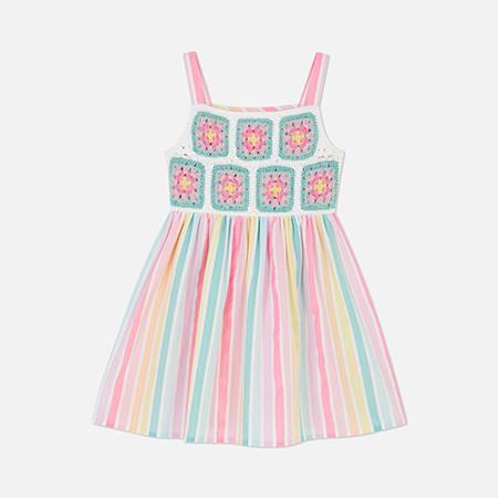 Multicolour dress with stripes and crochet detail