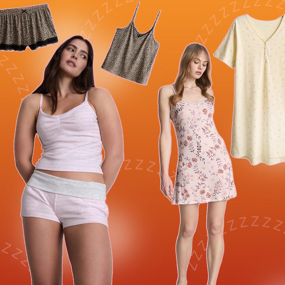 Models sleepwear collection featuring pajama sets, nightdresses and separates in various prints and colors.