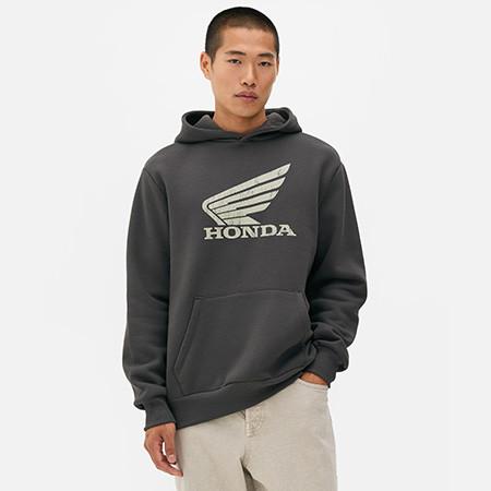Model wearing a grey Honda hoodie