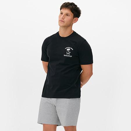 A short sleeve tee and drawstring shorts pyjama set with coffee design